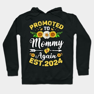 Womens Promoted To Mommy Again 2024 Sunflower Floral Mothers Day Hoodie